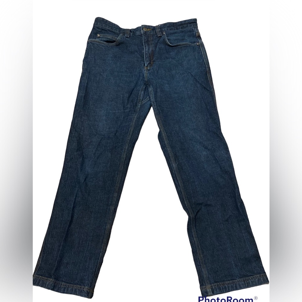 Mens DTC straight legged flex ballroom blue jeans size 34x32 EUC.